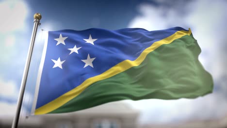 solomon islands flag waving slow motion 3d rendering blue sky background - seamless loop 4k