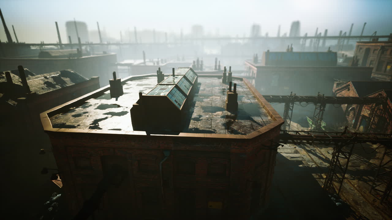 산업 지구 에 있는 콘크리트 폐허 와 함께 버려진 공장