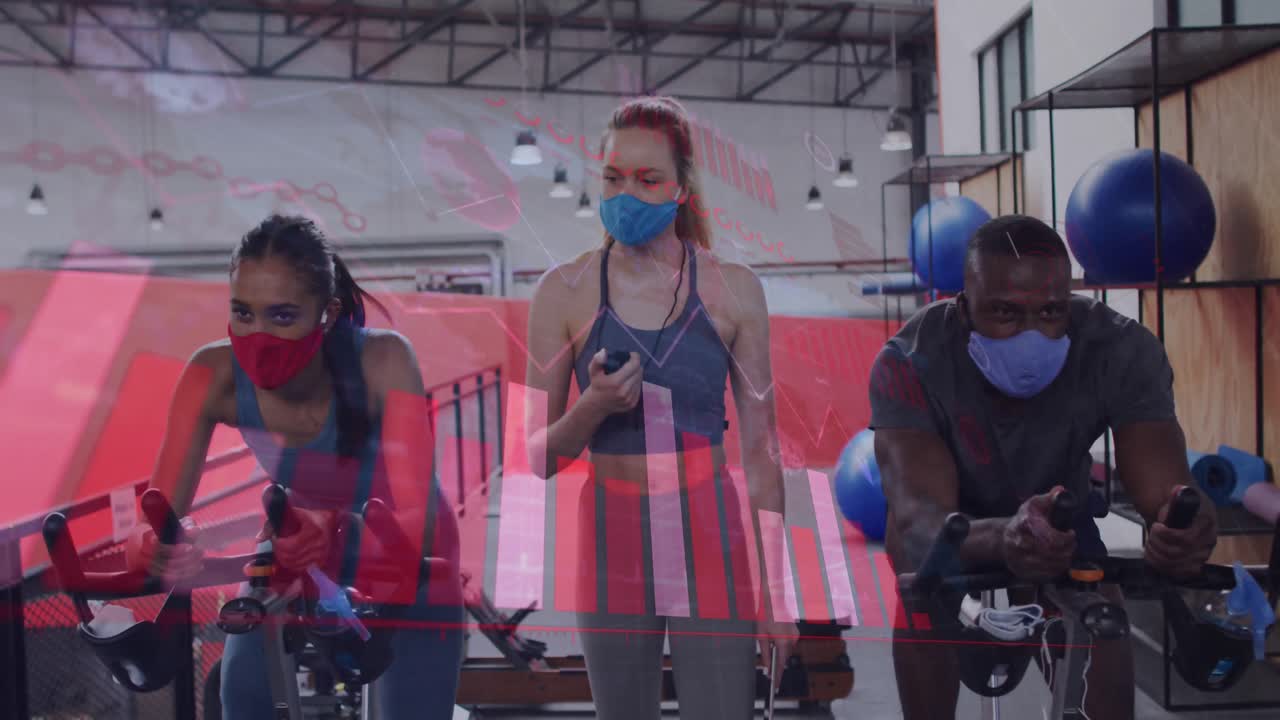 얼굴 마스크를 착용하는 다양한 그룹에 대한 그래프와 통계의 애니메이션