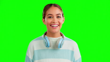 Happy,-funny-and-a-woman-on-a-green-screen