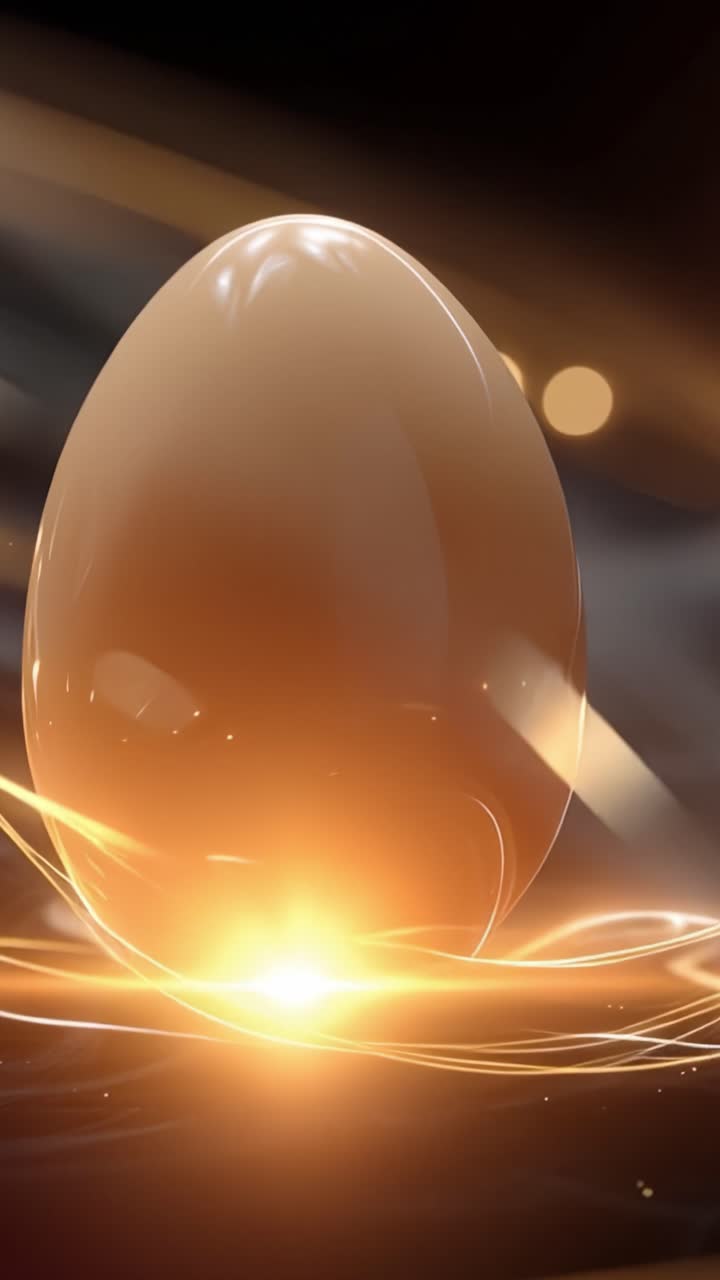 A Stunning Glimpse of an Illuminated Egg Surrounded by Dynamic Light Trails and Shimmering Effects Set Against a Dark Background in Modern Art Style