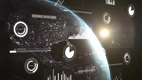 animación del procesamiento de datos financieros en todo el mundo sobre un fondo oscuro