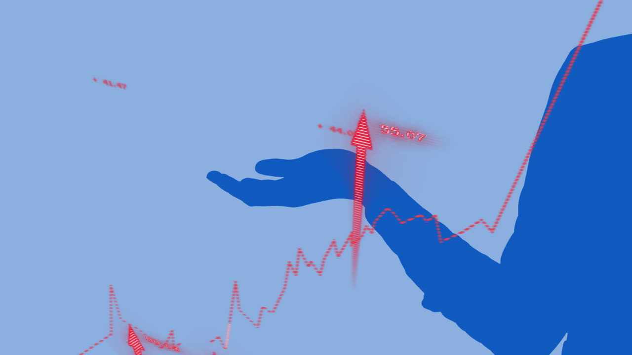 Animation of data processing and diagrams over silhouette of businessman