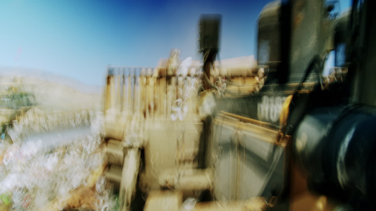 Heavy machinery compacting waste at a landfill