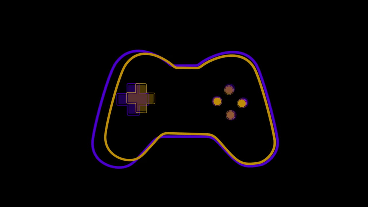 Animation of yellow and purple video game logo