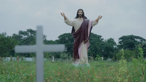 the statue of jesus christ with his arms outstretched is inside the bandel church