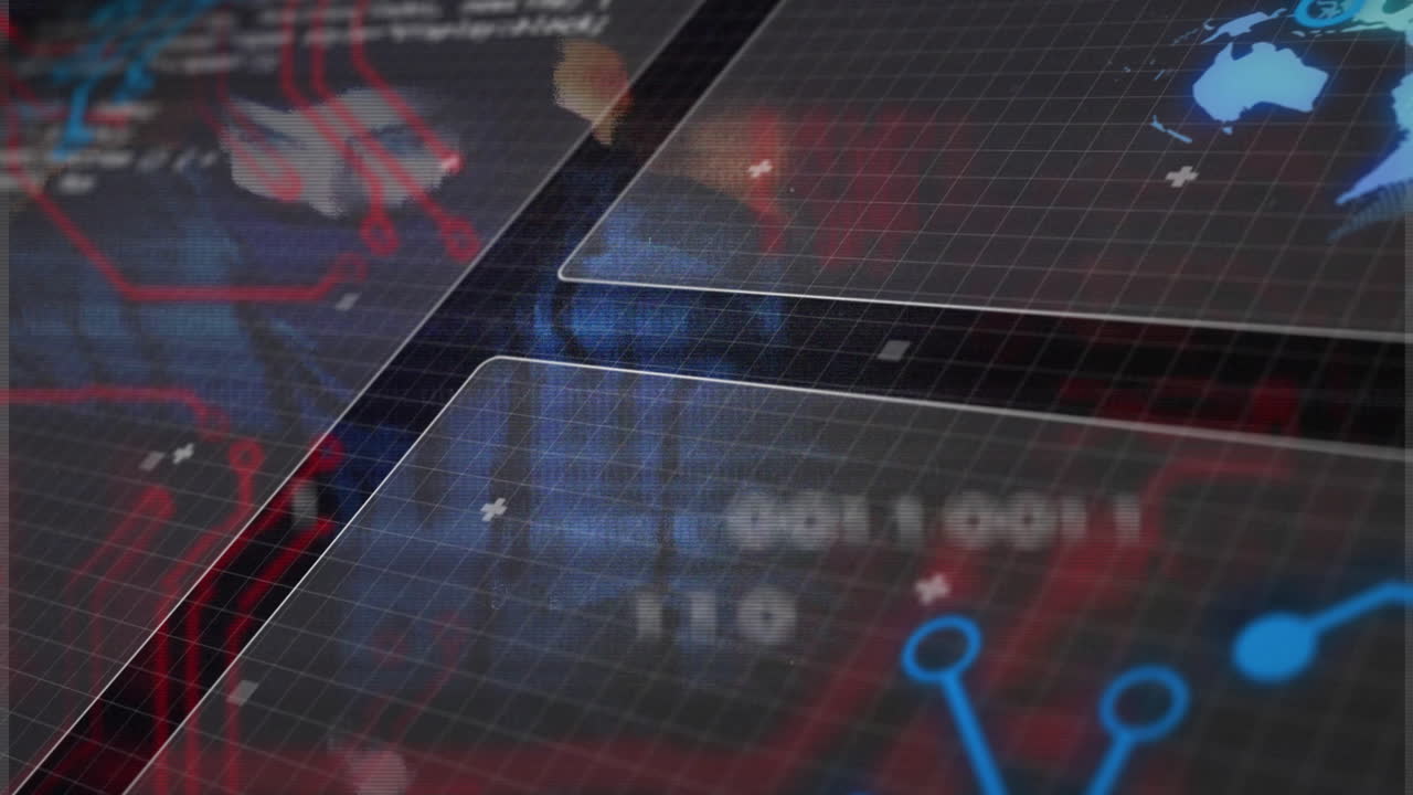 Animation of digital graphs and data charts overlaying world map background