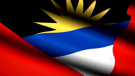 y la bandera de antigua y barbuda ondeando un fondo textil con textura. animación de bucle sin costuras. pantalla completa. movimiento lento. video 4k