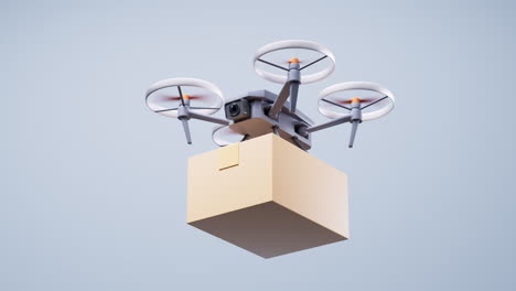 Realistic drone carrying the box, 3d rendering.
