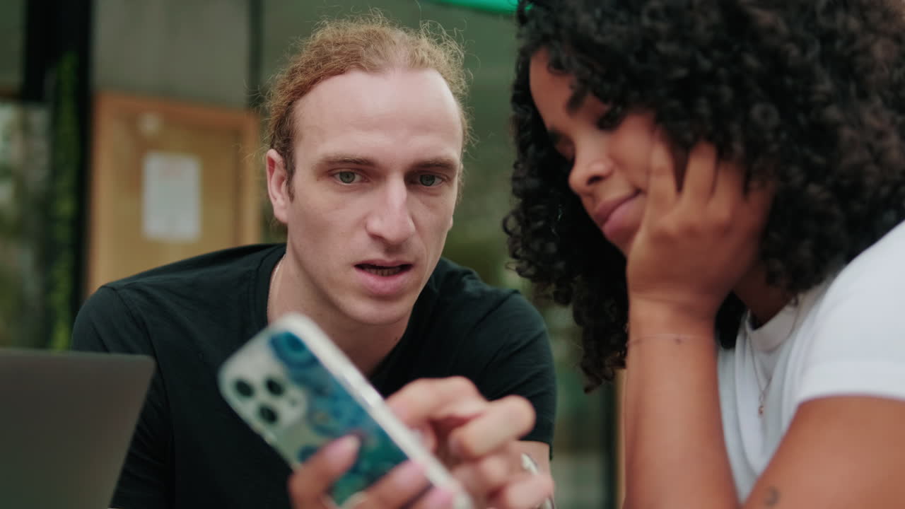 International male and female students, European boy and African-American girl