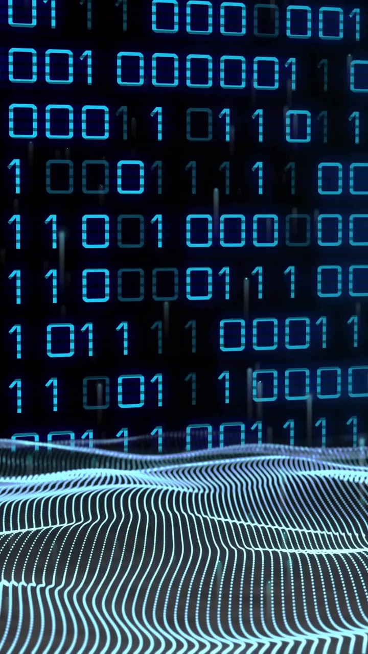 Binary code and digital waves, data processing animation