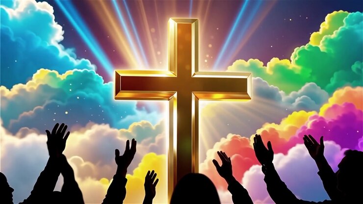 Christian Cross Heavenly Light Worship Background