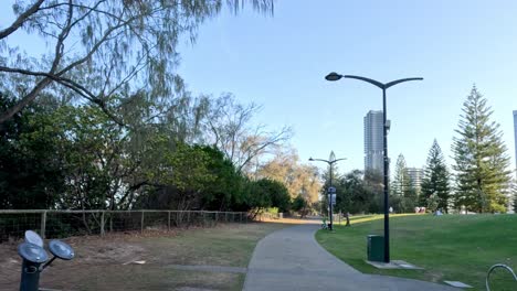 people enjoying a leisurely walk in a park