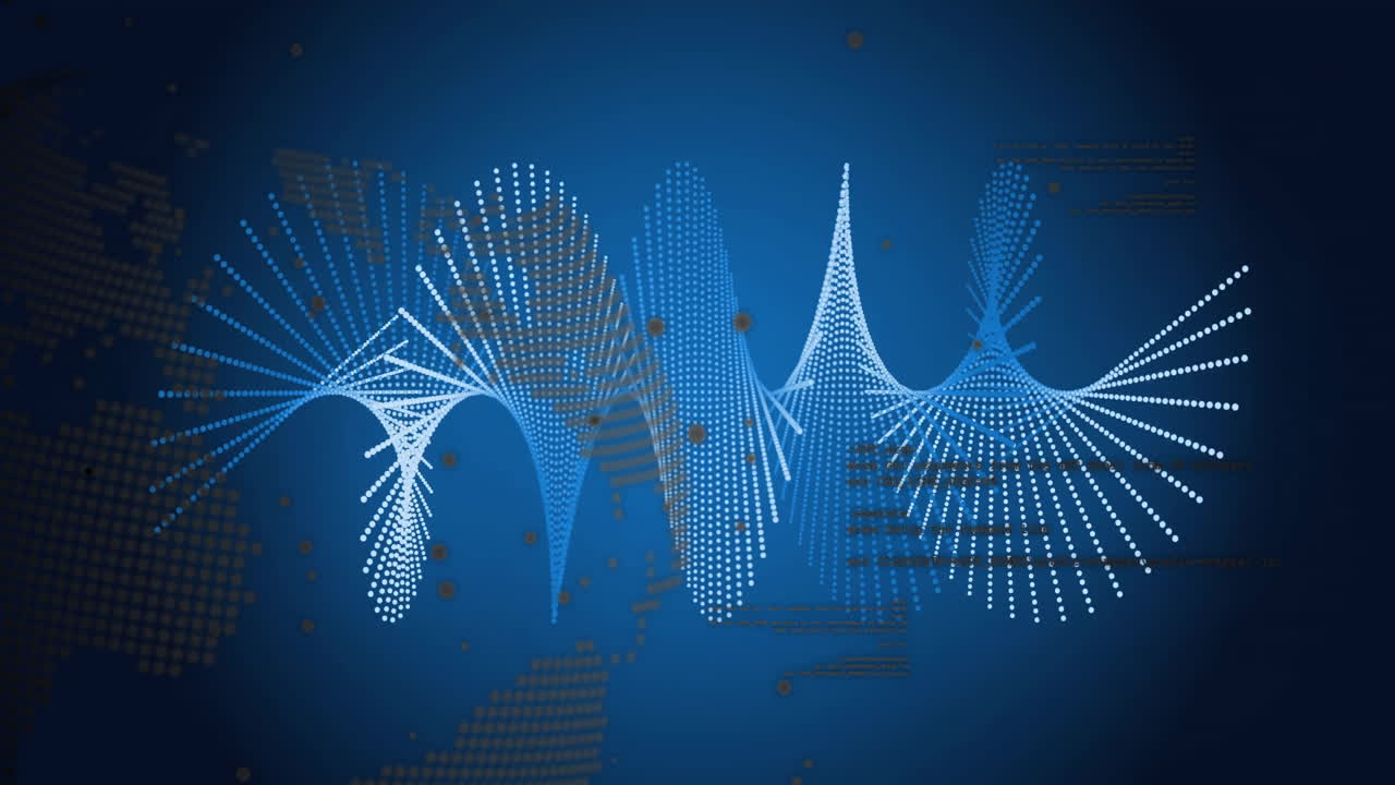 Animation of dna strand over globe with data processing on blue background