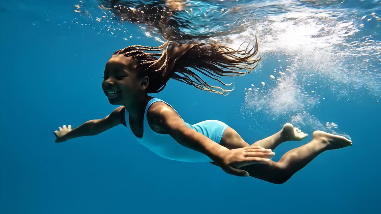 물 에서 수영하는 소녀