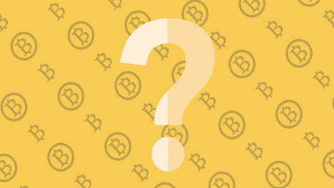 question mark over bitcoin symbols on yellow background