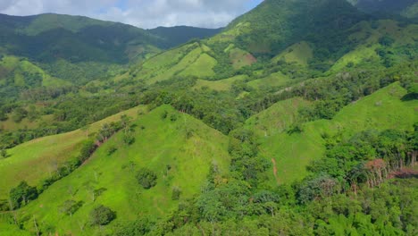 toma aérea del idílico y exuberante paisaje montañoso verde durante el verano en la república dominicana