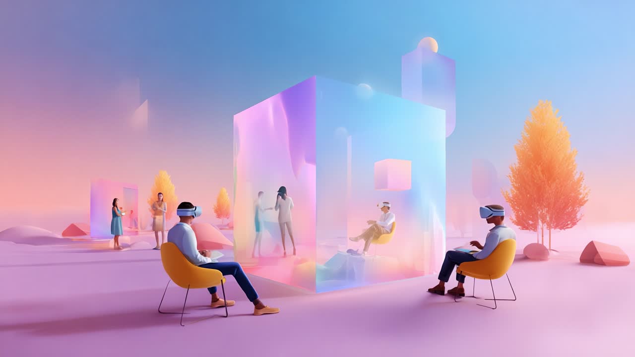 Exploring Virtual Realities: A Glimpse into a Futuristic Digital Space with Engaging Interactions and Immersive Experiences in a Dreamlike Landscape