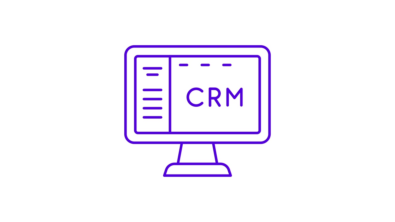 Animated Line Drawing of Computer Monitor Displaying CRM Text
