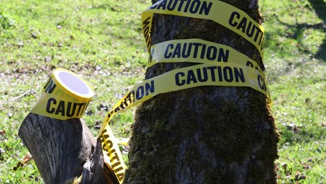 warning for caution written on yellow ribbon