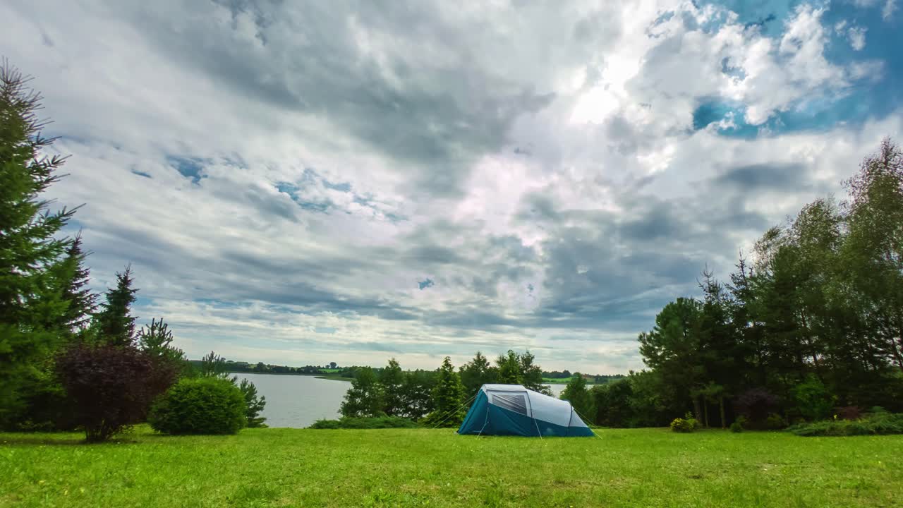 호수 루프 비디오 시간 경과에 캠핑