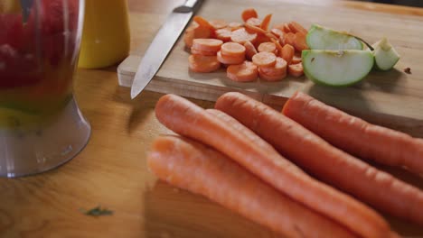 caucasian vlogger woman cooking at home