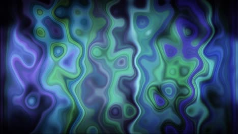 Abstractly-defocussed-of-green-and-purple-tones-glowing-and-pulsating-on-black-background