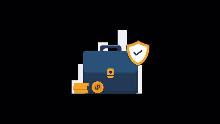Valigetta animata con denaro e scudo di sicurezza