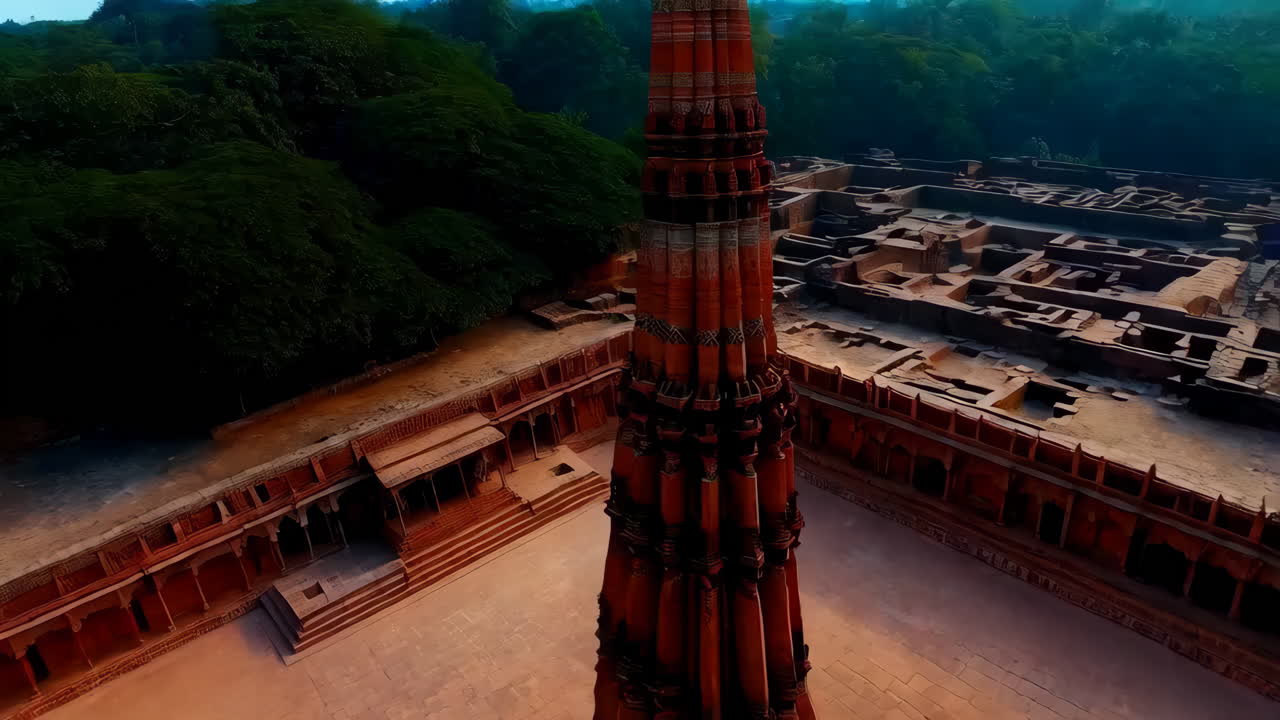 Aerial view of a historical tower in India
