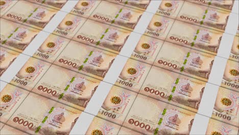 Billetes-De-1000-Baht-Tailandeses-Impresos-Por-Una-Prensa-De-Dinero