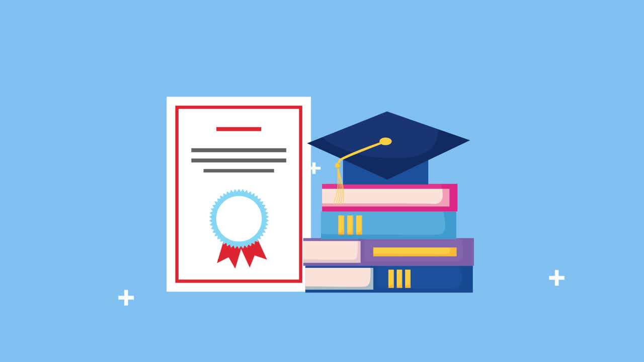 pile books and hat with diploma graduation