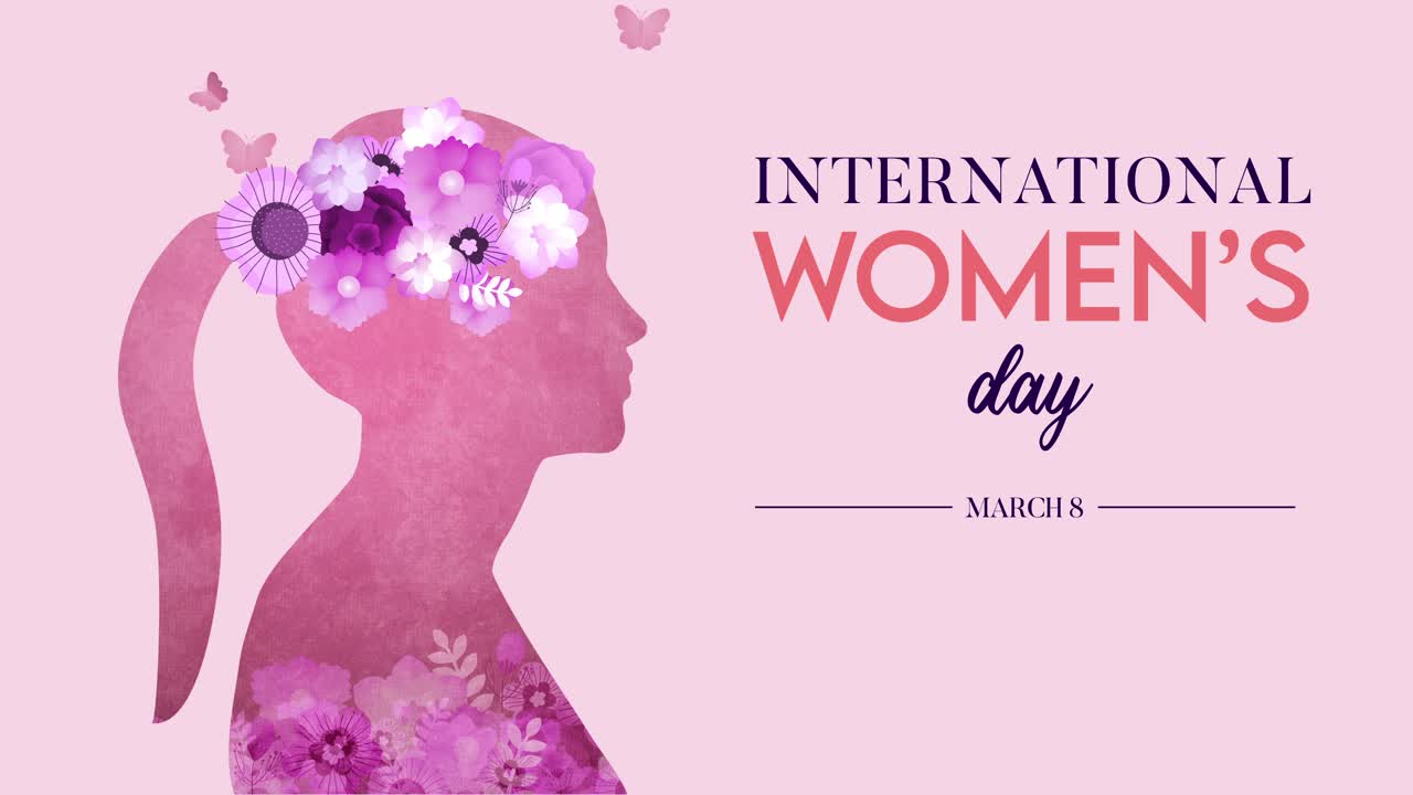 Animated International Women's Day Graphic with Floral Silhouette