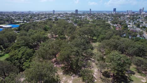 aerial view of a park in a suburban coastal city