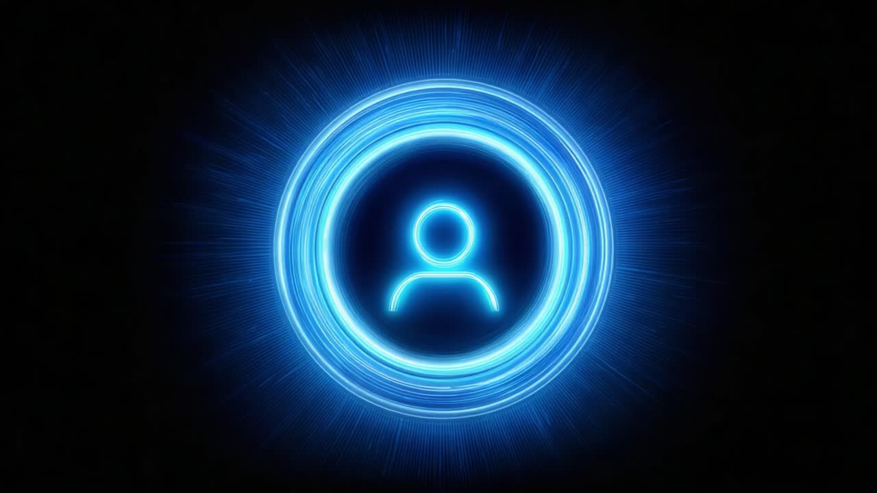 A Futuristic Glowing Symbol Representing a User in a Digital Realm Surrounded by Radiant Blue Light, Emphasizing Connectivity and Identity in Modern Technology