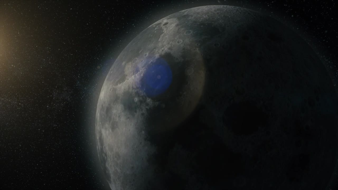 fases de la luna bucle de altura de ajuste realista. animación fases de la luna con movimiento de luz de la superficie de la luna con el planeta en el fondo de la luz de las estrellas, el universo y el concepto de la ciencia