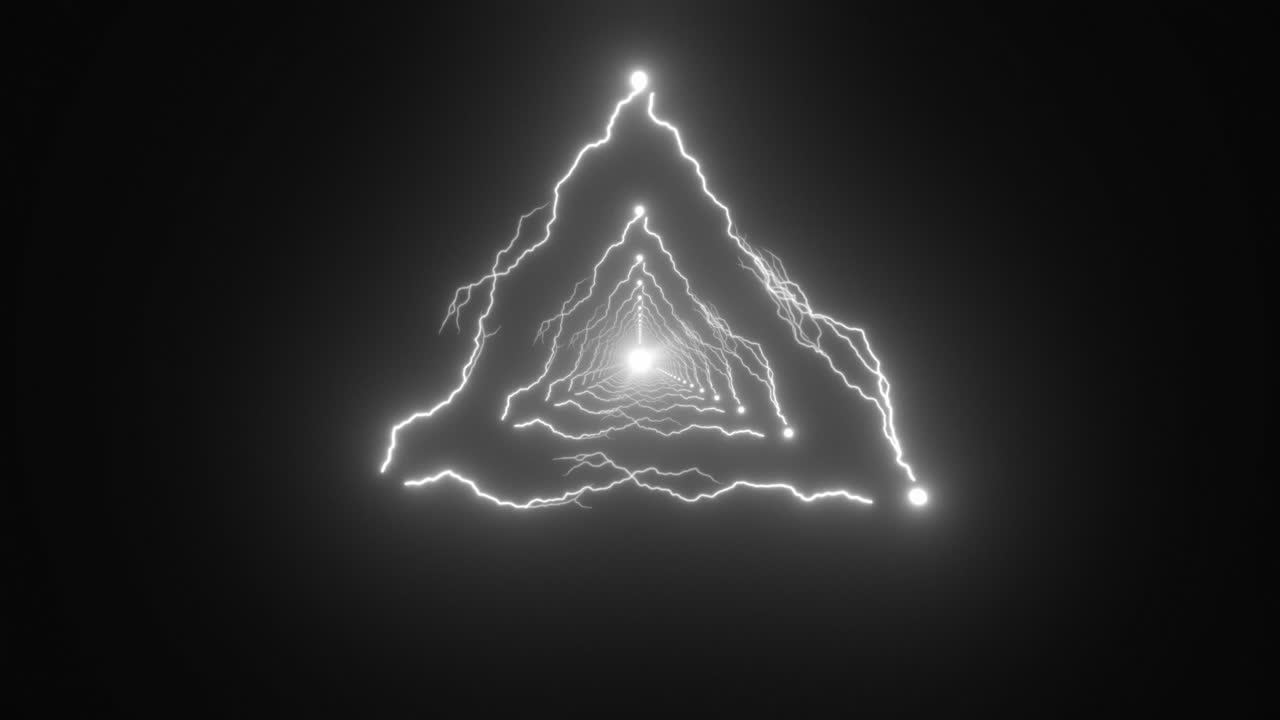 Abstract Glowing Triangle Tunnel with Lightning Effect