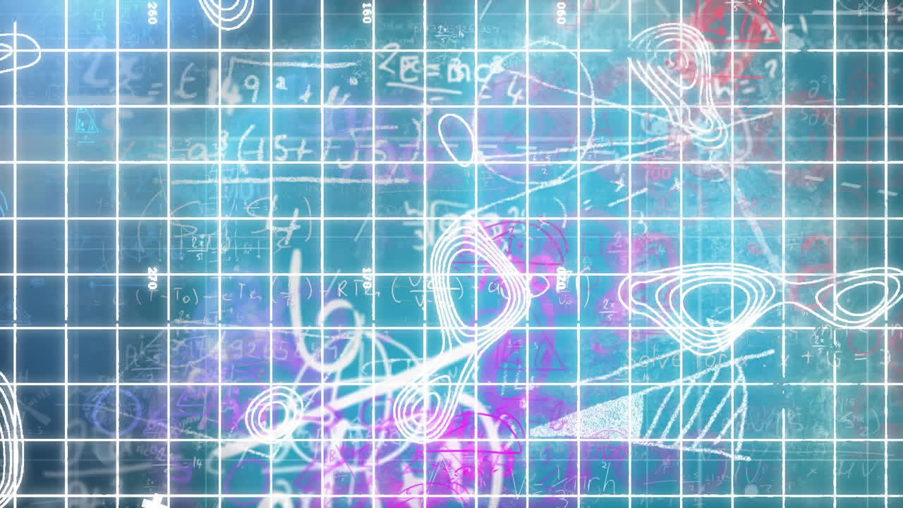 líneas de cuadrícula y símbolos matemáticos contra un fondo azul