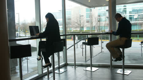 executives working while having coffee