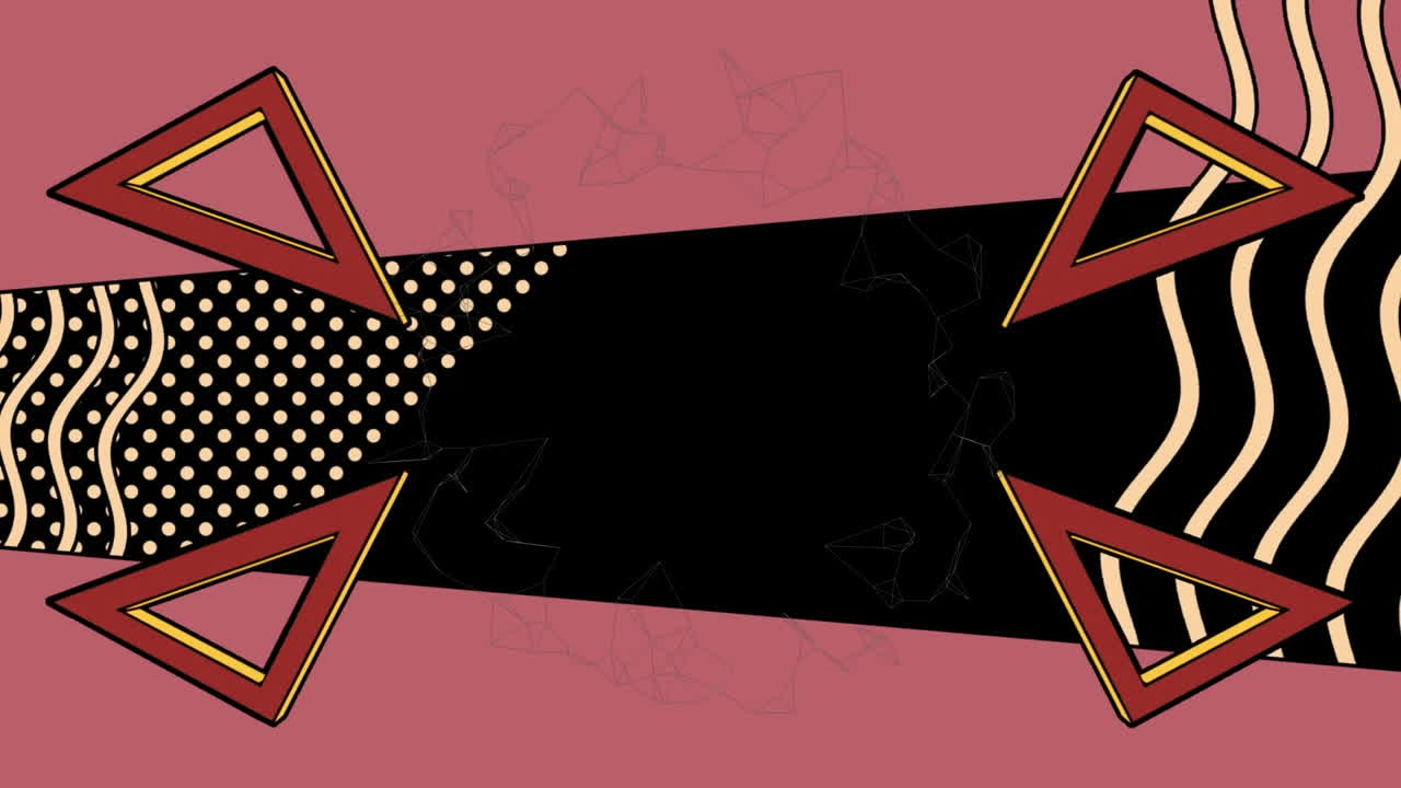 검은 바탕에 회전하는 삼각형, 파동 및 추상적인 모양의 애니메이션