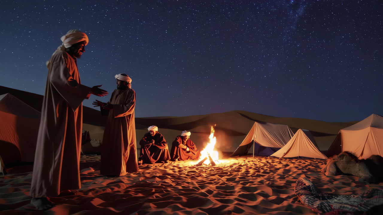 Desert Camp at Night Under a Starry Sky