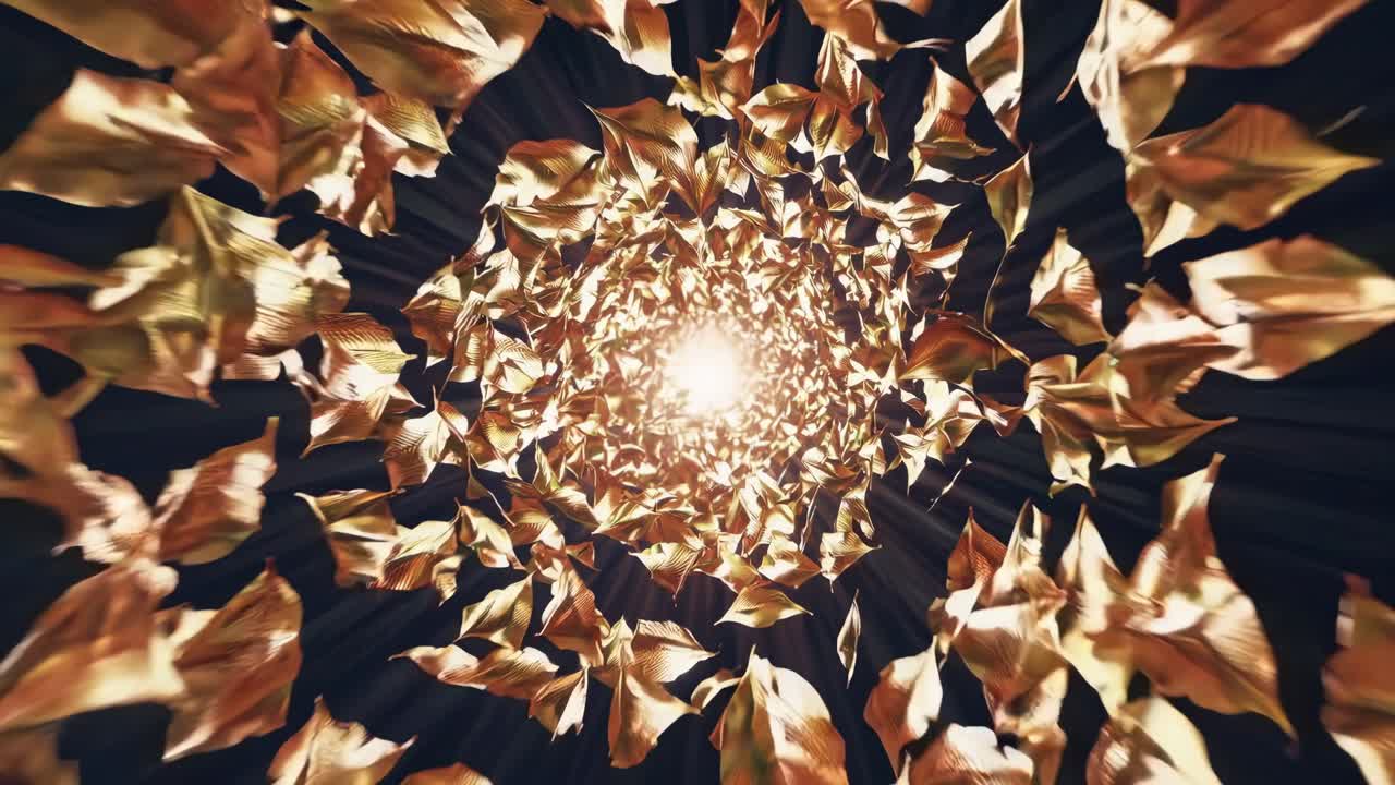 Spirale di foglie dorate con luce intensa