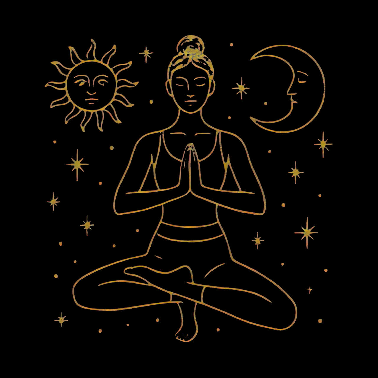 Animazione illustrata di yoga e meditazione con armonia celeste, risorsa isolata, video 4K trasparente, alfa.