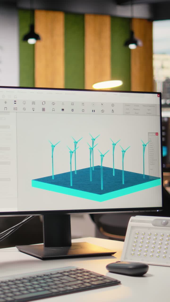 Wind turbine simulation on PC screens in research and development office