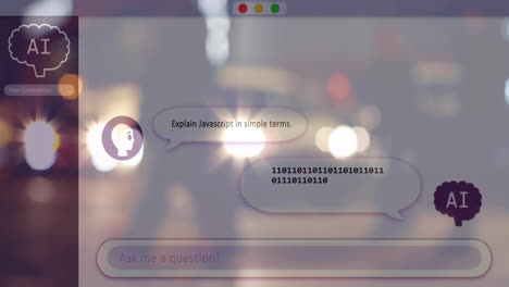 animación de chat de inteligencia artificial sobre el paisaje urbano