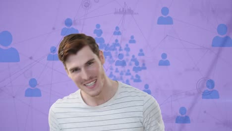 animation of happy caucasian man over network of connections