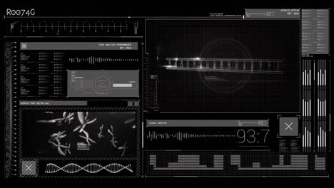 Animation of data processing over screen on black background