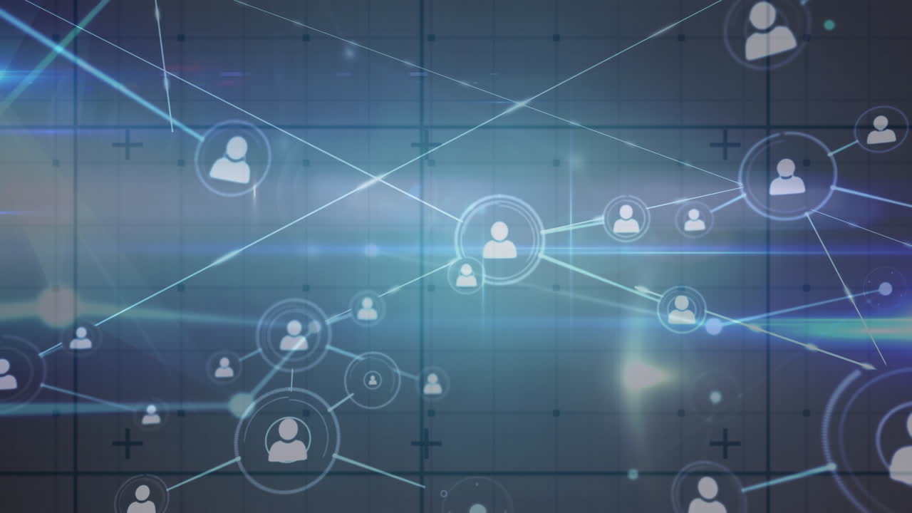 animación de la red de conexiones con los iconos de las personas sobre la cuadrícula