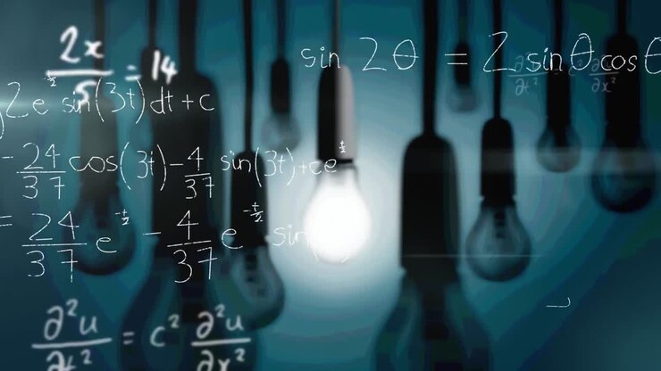 Animation of light bulbs and scientific formule data processing