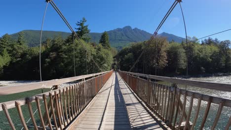 view on wooden suspension bridge in backcountry washington