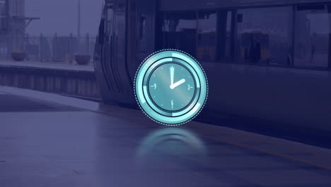 animación del reloj moviéndose rápidamente sobre el tren